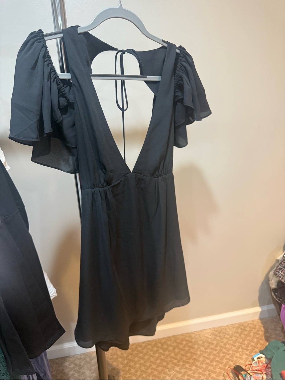 Lulu's Black Flutter Sleeve Mini Dress